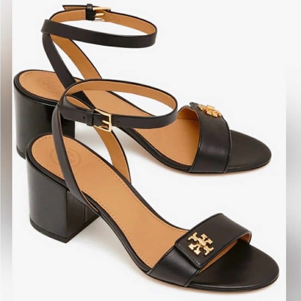 Tory Burch Black Leather Sandals with Gold Logo